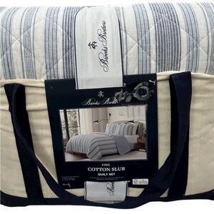 Brooks Brothers Blue and White Striped King Cotton Slub Quilt Set 106”x92”